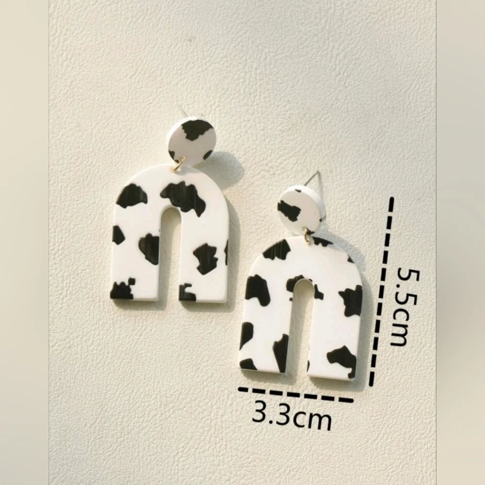 Western Cow Print Black and White Arch Earrings